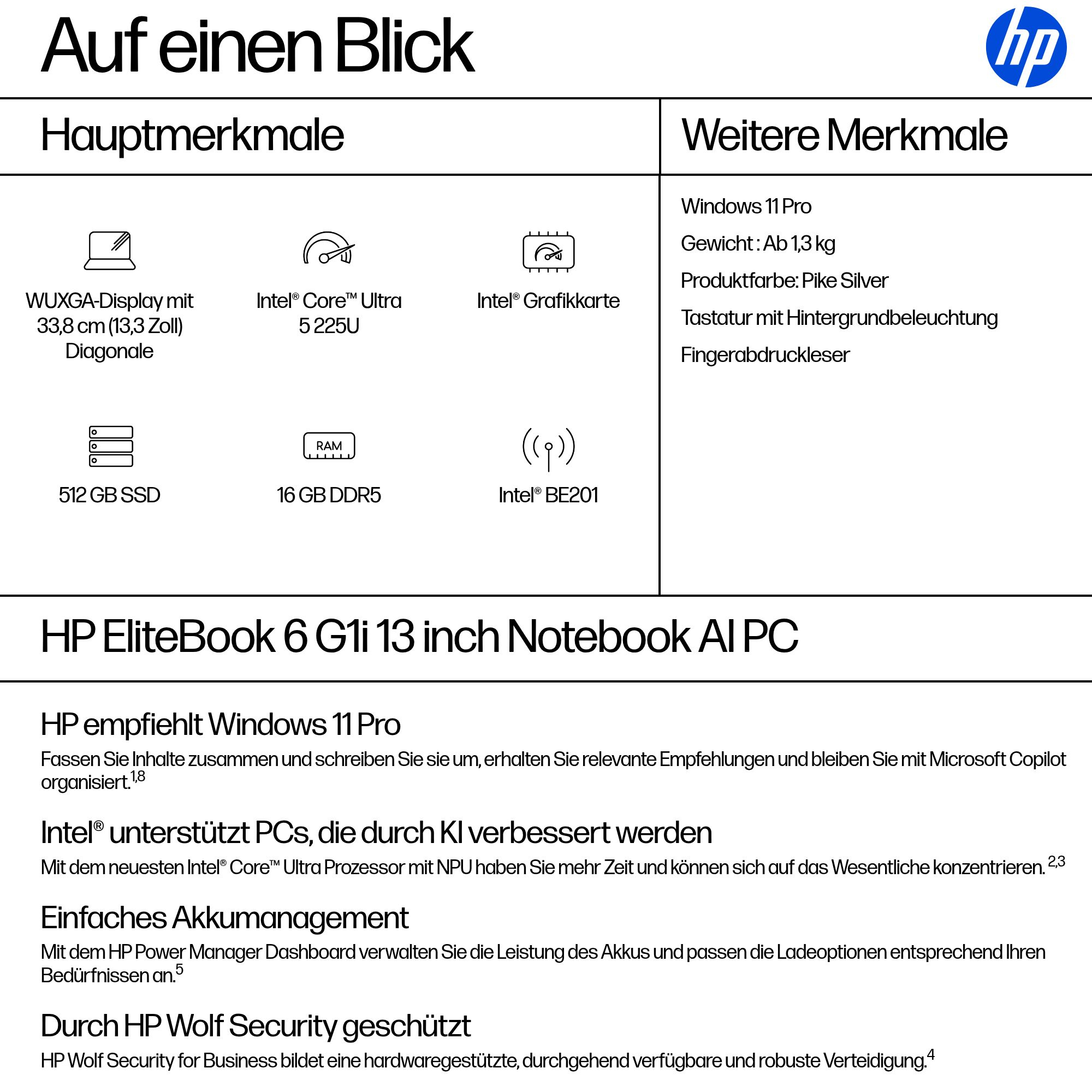 HP EliteBook 6 G1i / U5 255U / 16 GB / 512 GB / 13,3" WUXGA